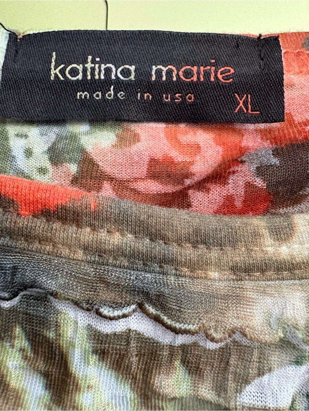 Katina Marie Abstract Floral Mesh Top Made in USA XL Lagenlook Artsy Boho - Picture 2 of 4
